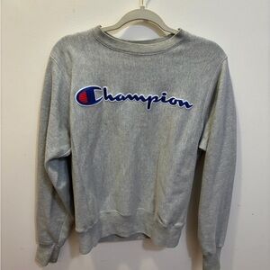 Champion Gray Crewneck Sweatshirt with Blue & Red Logo